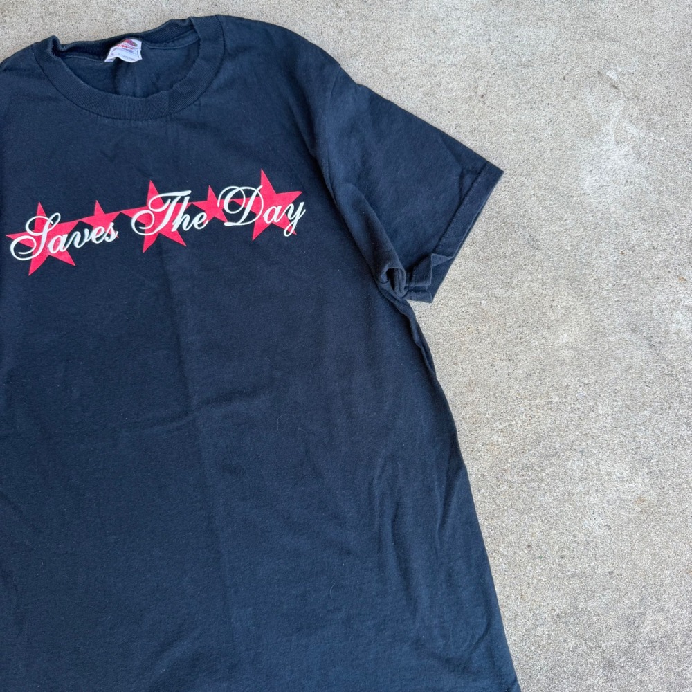 Saves The Day T Shirt Mens S Black Red Stars Graphic Emo Punk Rock Band Tee 00s - Picture 9 of 10